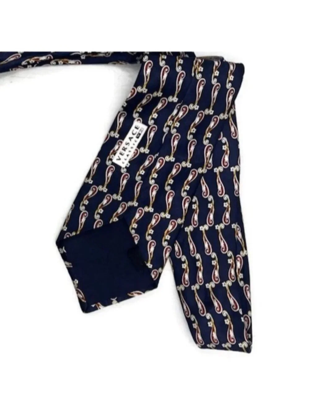 Vtg 90s Versace Classic V2 Mens Necktie Navy Blue Red Paisley